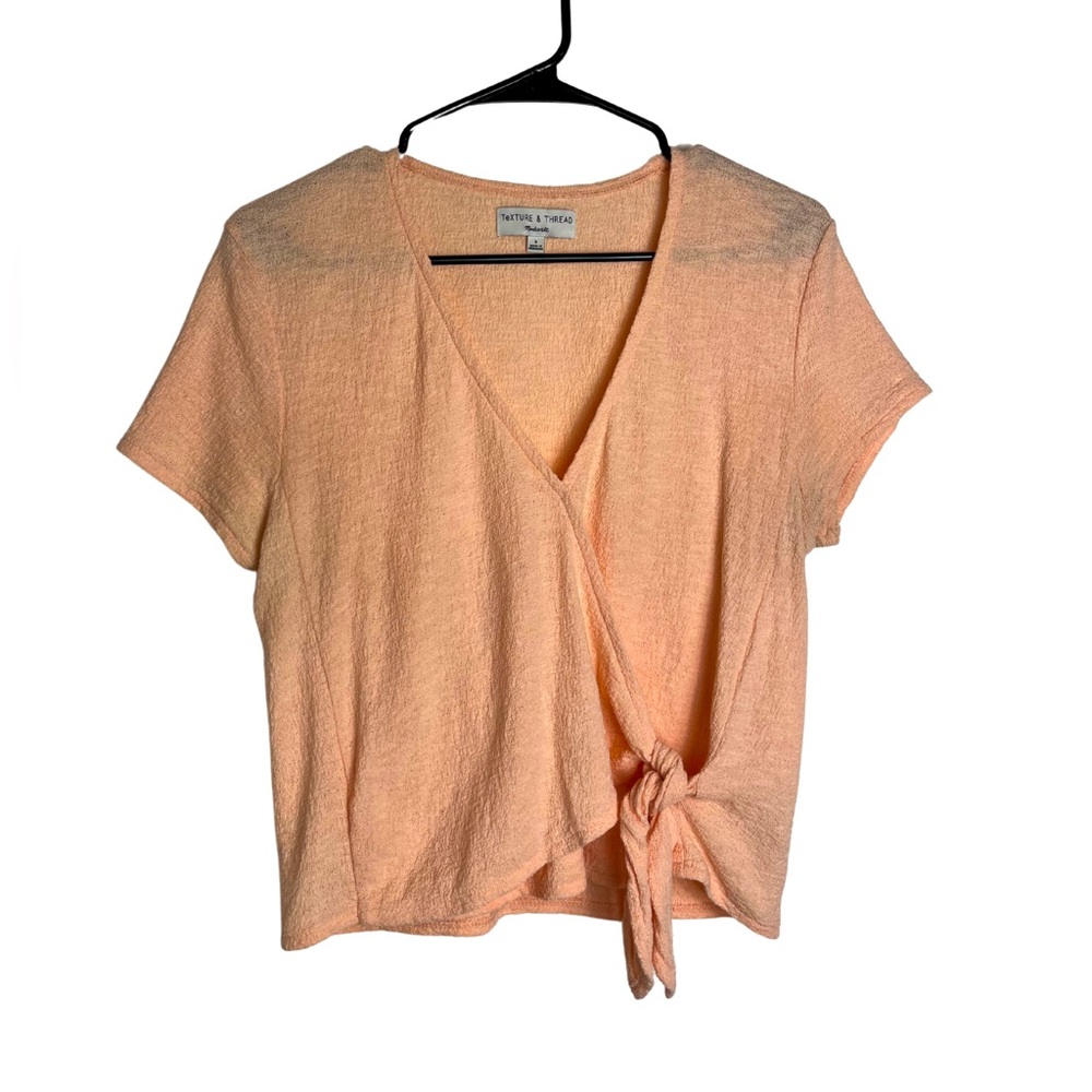 Texture and Thread Madewell Peach V Neck Wrap Tie Front Short Sleeve Top